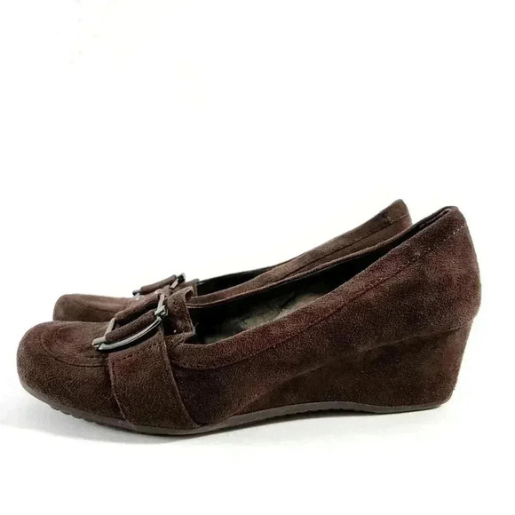 Mark Fisher Chocolate Suede Leather Wedge Loafers - 10 - Picture 2 of 9